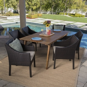 Outdoor 7 Piece Teak Finished Acacia Wood Rectangular Dining Set - NH208203 outdoor lounge chair, patio sofa