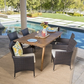 Outdoor 7 Piece Teak Finished Acacia Wood Rectangular Dining Set - NH997203 outdoor lounge chair, patio sofa