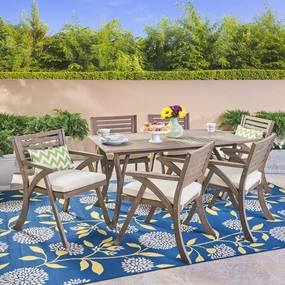 Outdoor 7 Piece Weathered Gray Wood Dining Set - NH450503 outdoor lounge chair, patio sofa