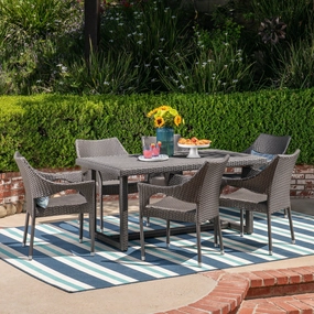 Outdoor 7 Piece Wicker Dining Set, Grey - NH237403 outdoor lounge chair, patio sofa