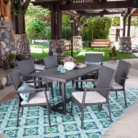 Outdoor 7 Piece Wicker Dining Set, Grey with Grey Cushions - NH037403 outdoor lounge chair, patio sofa