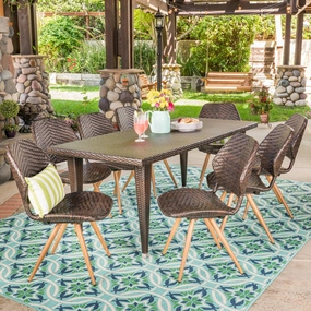 Outdoor 7 Piece Wicker Dining Set, Multibrown - NH147403 outdoor lounge chair, patio sofa