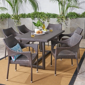Outdoor 7 Piece Wicker Dining Set, Multibrown - NH827403 outdoor lounge chair, patio sofa