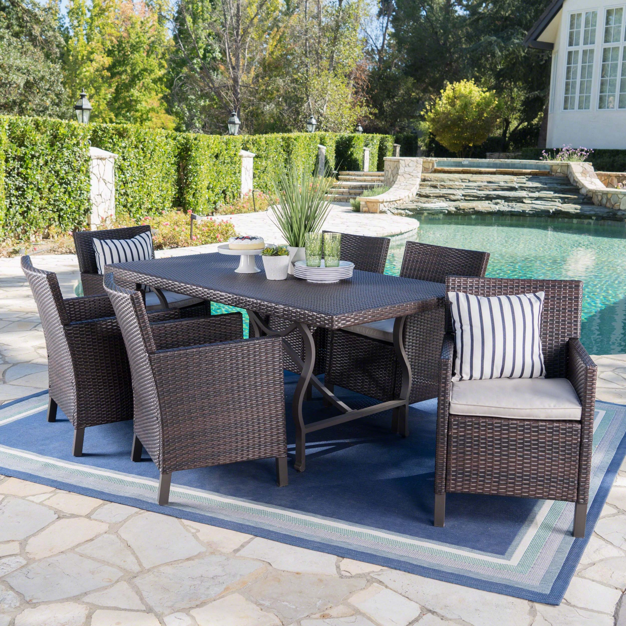 Outdoor 7 Piece Wicker Dining Set with Aluminum Framed Dining Table - NH253203 outdoor lounge chair, patio sofa