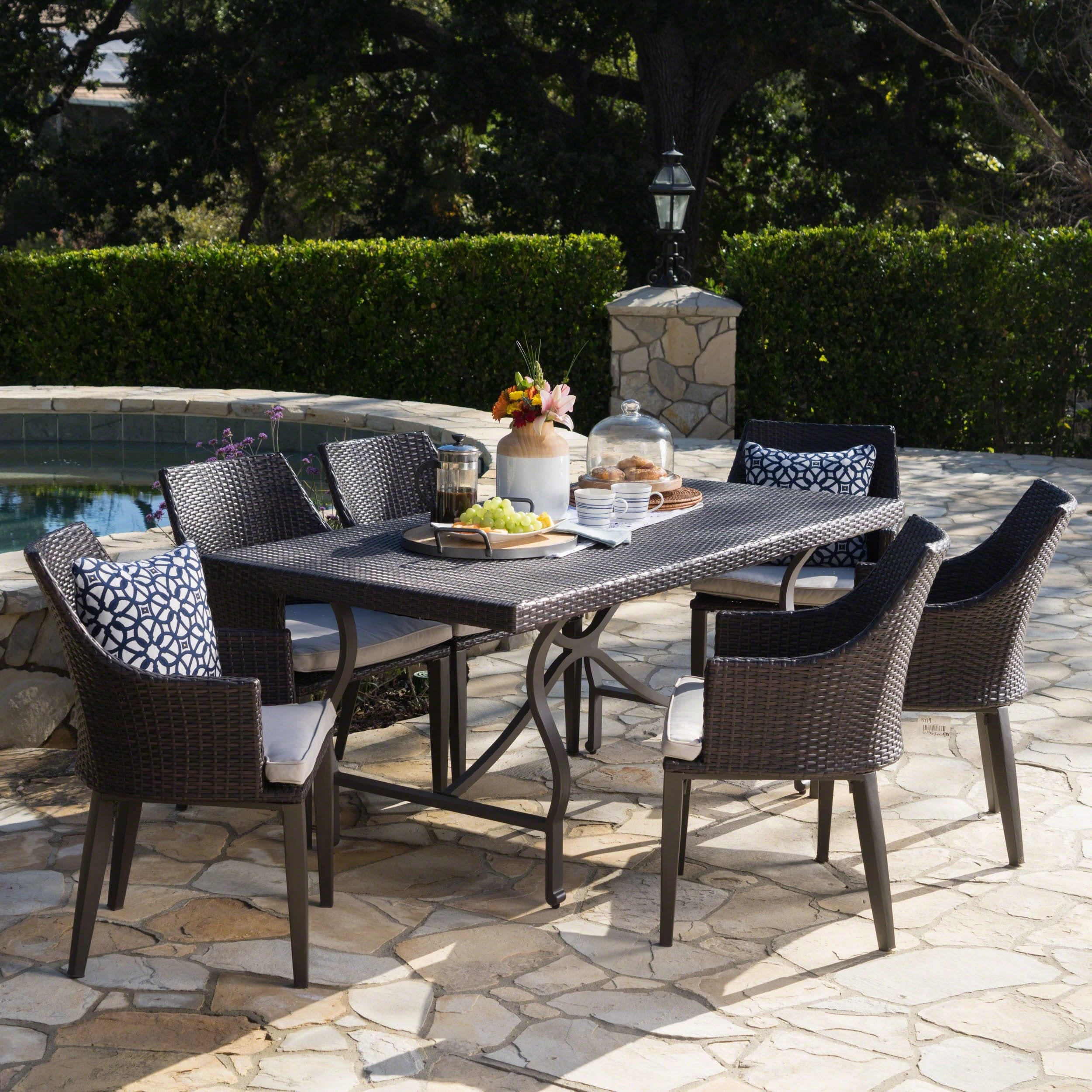 Outdoor 7 Piece Wicker Dining Set with Aluminum Framed Dining Table - NH674203 outdoor lounge chair, patio sofa