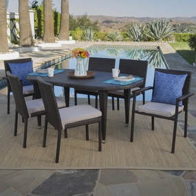 Outdoor 7 Piece Wicker Dining Set with Armed and Armless Stacking Chairs - NH246203 outdoor lounge chair, patio sofa