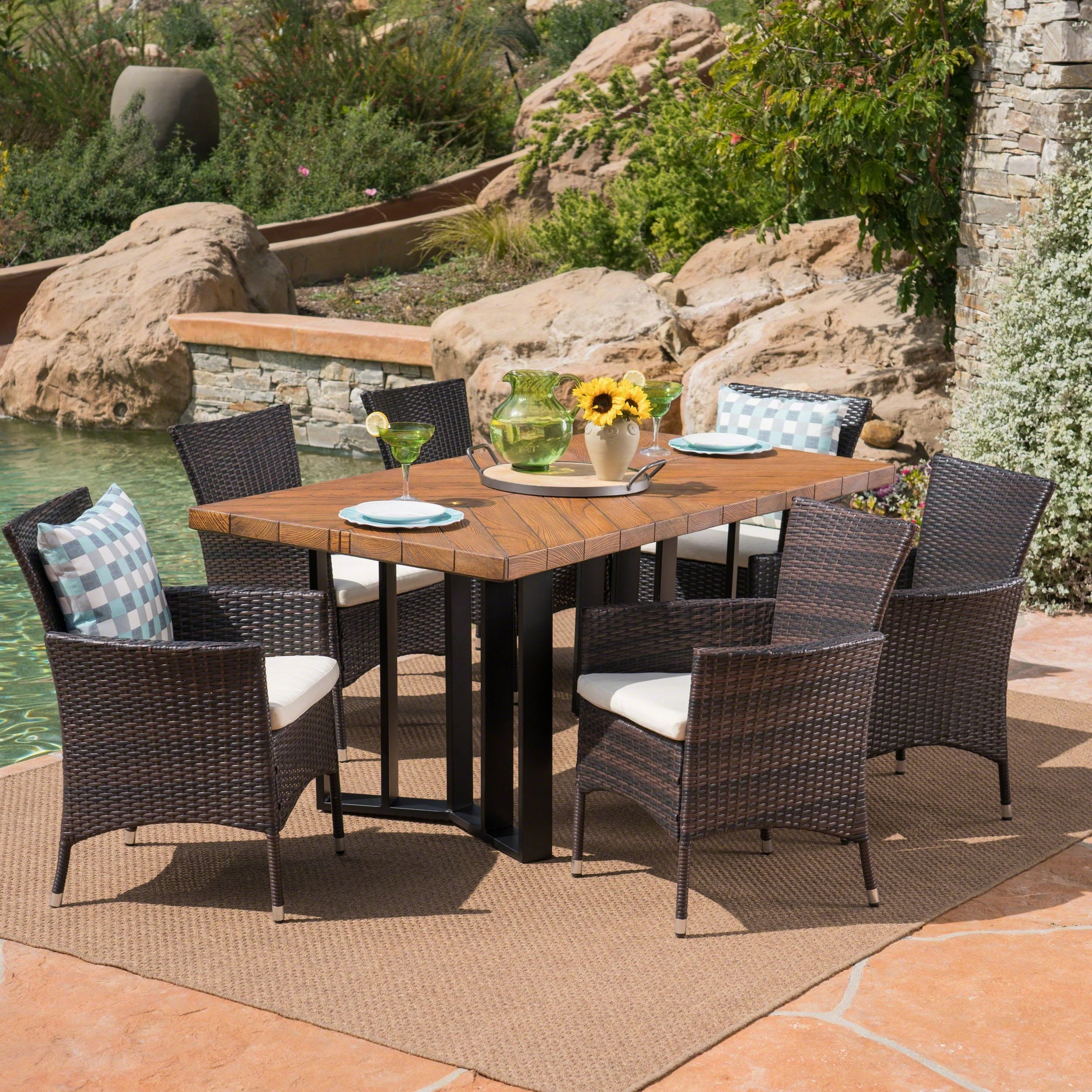 Outdoor 7 Piece Wicker Dining Set with Concrete Dining Table - NH511403 outdoor lounge chair, patio sofa