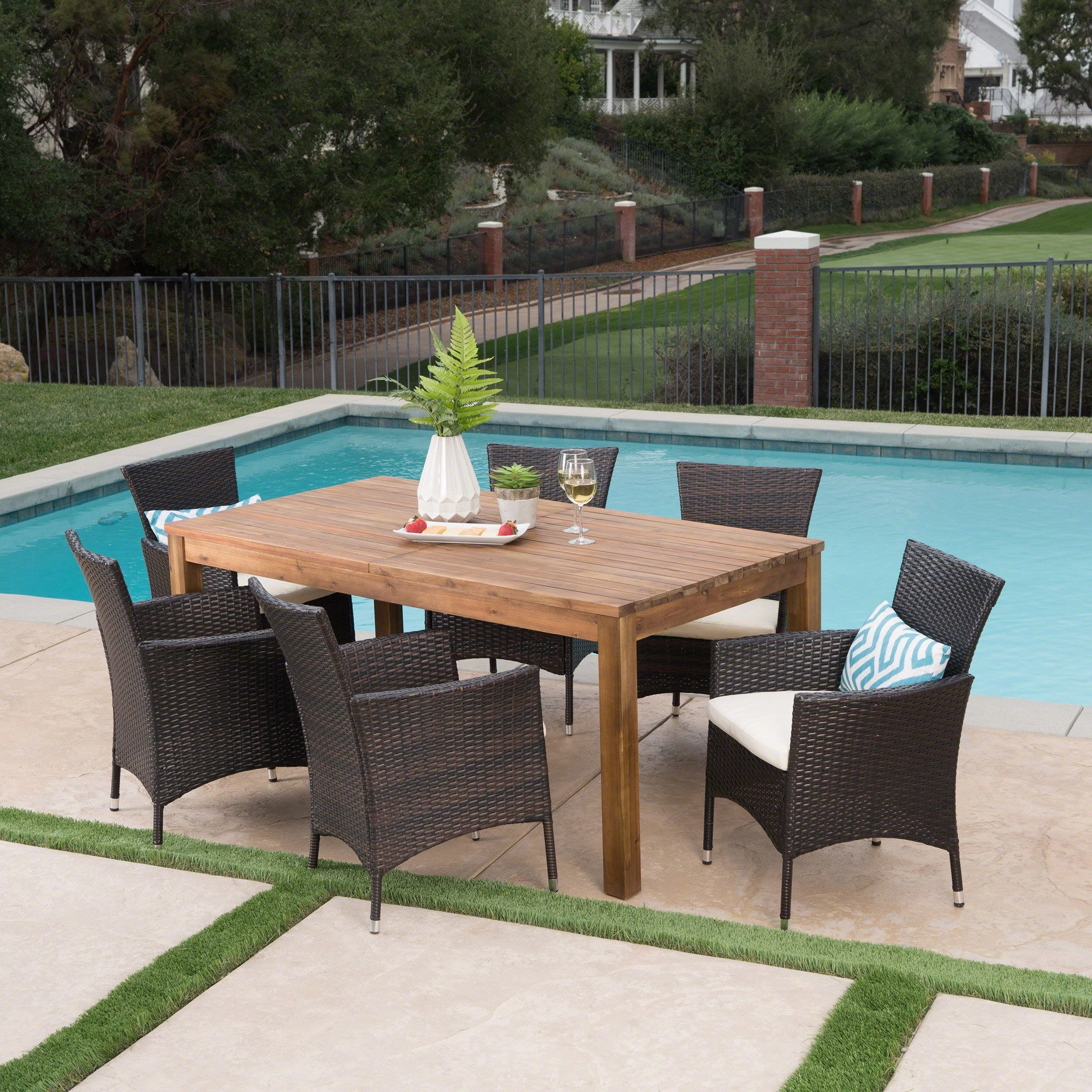 Outdoor 7 Piece Wicker Dining Set with Expandable Dining Table - NH675303 outdoor lounge chair, patio sofa