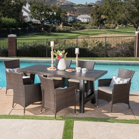 Outdoor 7 Piece Wicker Dining Set with Light Weight Concrete Dining Table - NH829303 outdoor lounge chair, patio sofa
