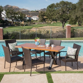 Outdoor 7 Piece Wicker Dining Set with Light Weight Concrete Table - NH377303 outdoor lounge chair, patio sofa