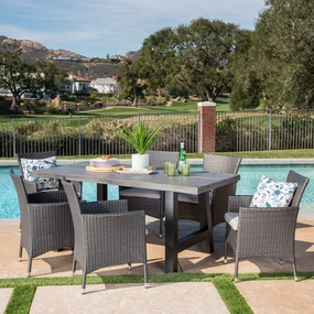 Outdoor 7 Piece Wicker Dining Set with Light Weight Concrete Table - NH597303 outdoor lounge chair, patio sofa