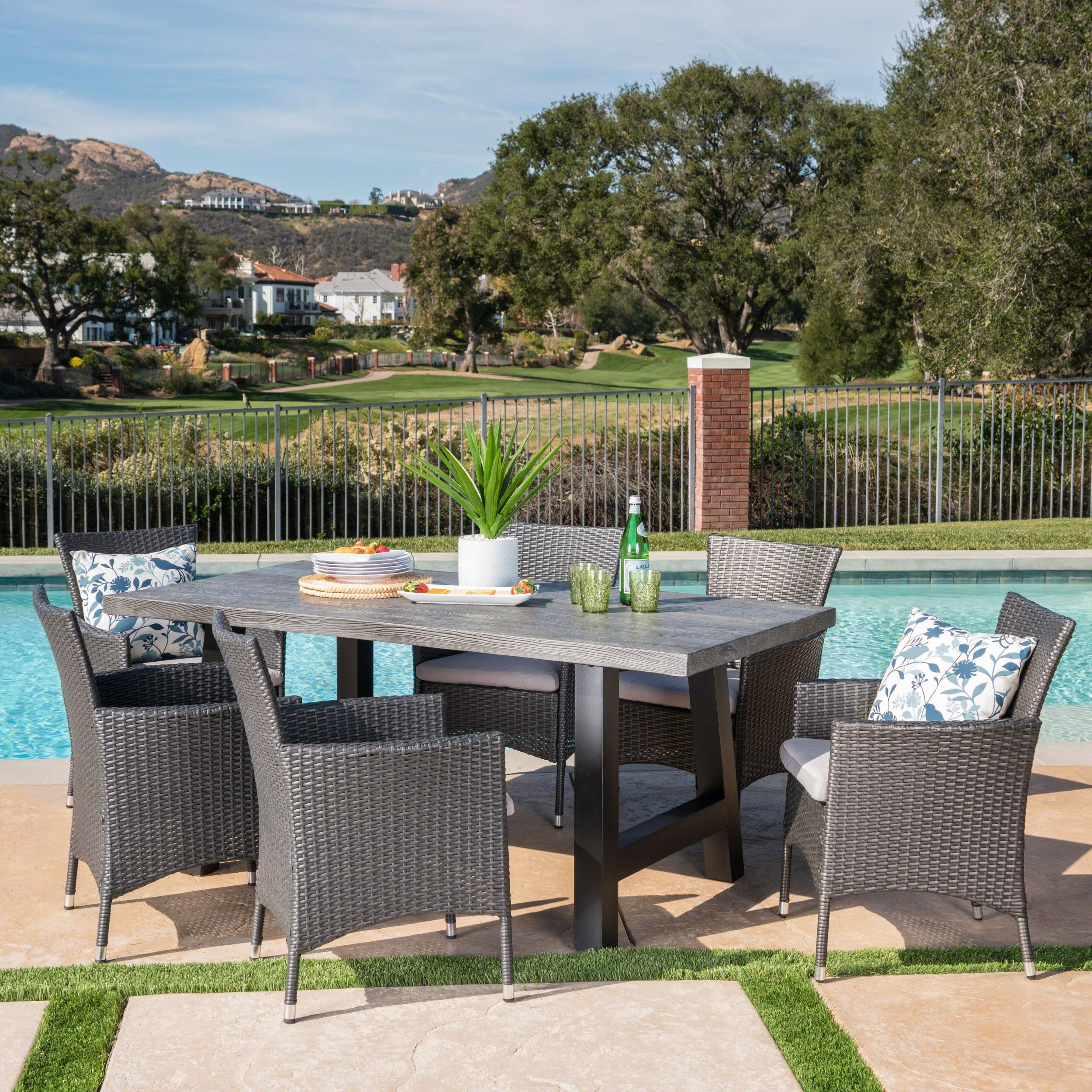 Outdoor 7 Piece Wicker Dining Set with Light Weight Concrete Table - NH597303 outdoor lounge chair, patio sofa