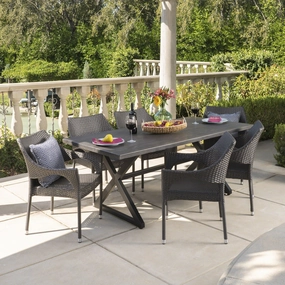 Outdoor 7 Piece Wicker Dining Set with Rectangular Aluminum Table - NH405203 outdoor lounge chair, patio sofa