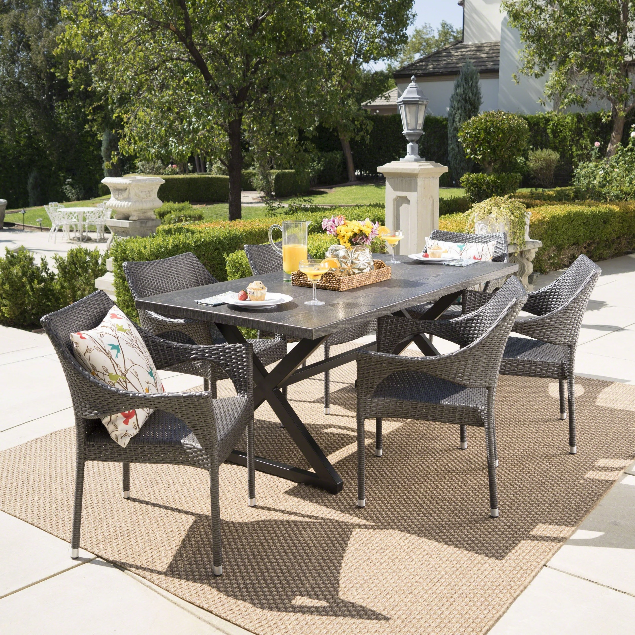 Outdoor 7 Piece Wicker Dining Set with Rectangular Aluminum Table - NH405203