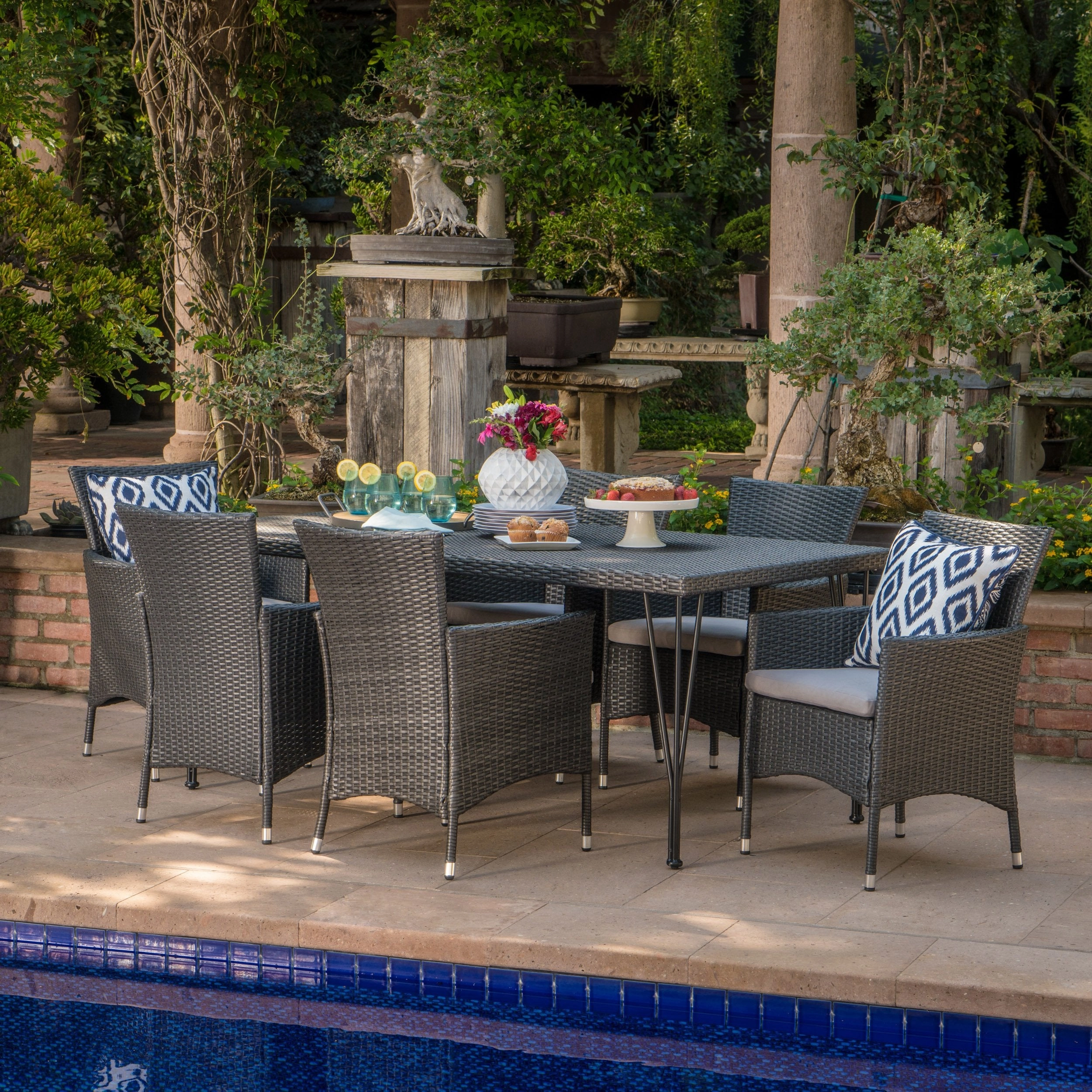 Outdoor 7 Piece Wicker Dining Set with Water Resistant Cushions - NH381203 outdoor lounge chair, patio sofa