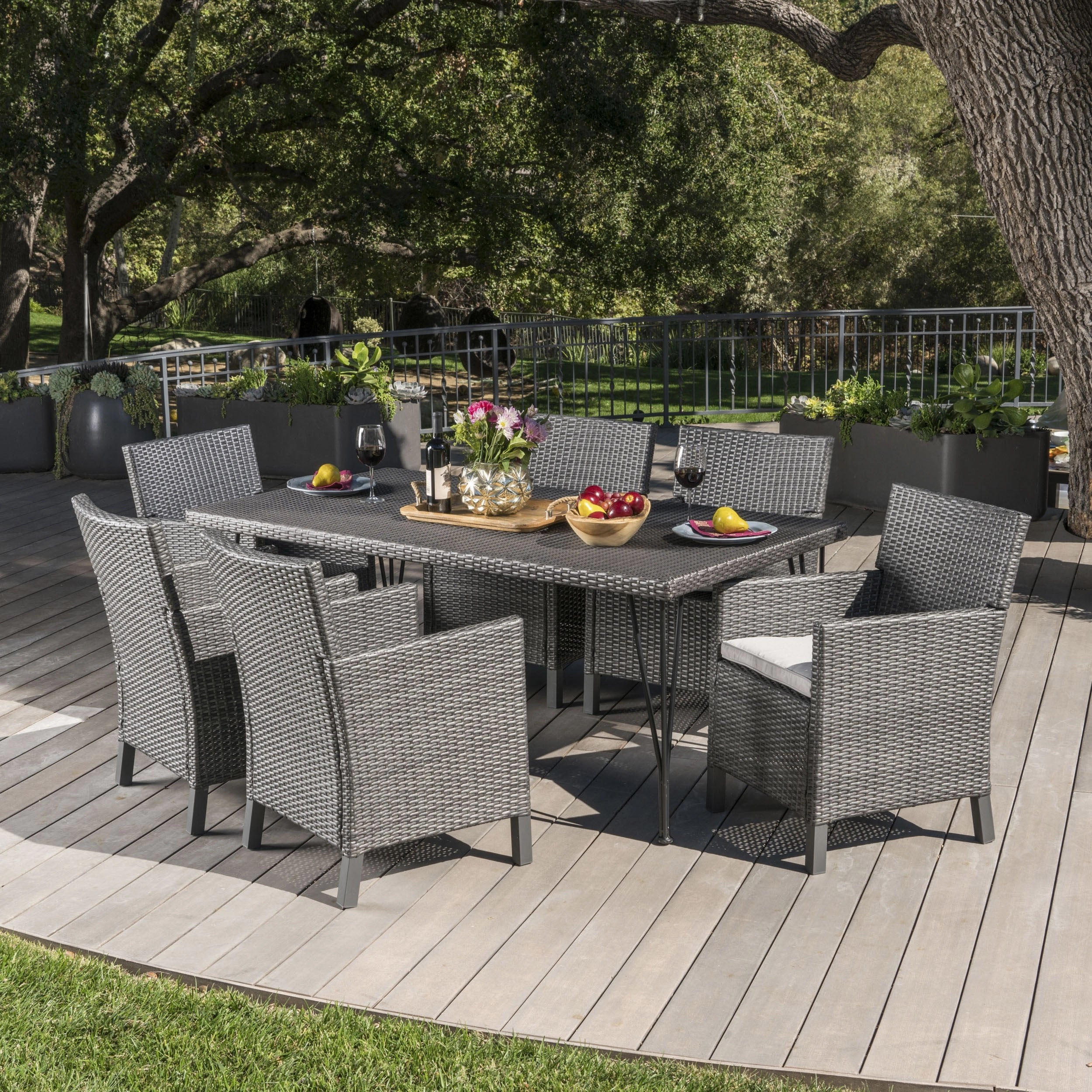 Outdoor 7 Piece Wicker Dining Set with Water Resistant Cushions - NH481203 outdoor lounge chair, patio sofa