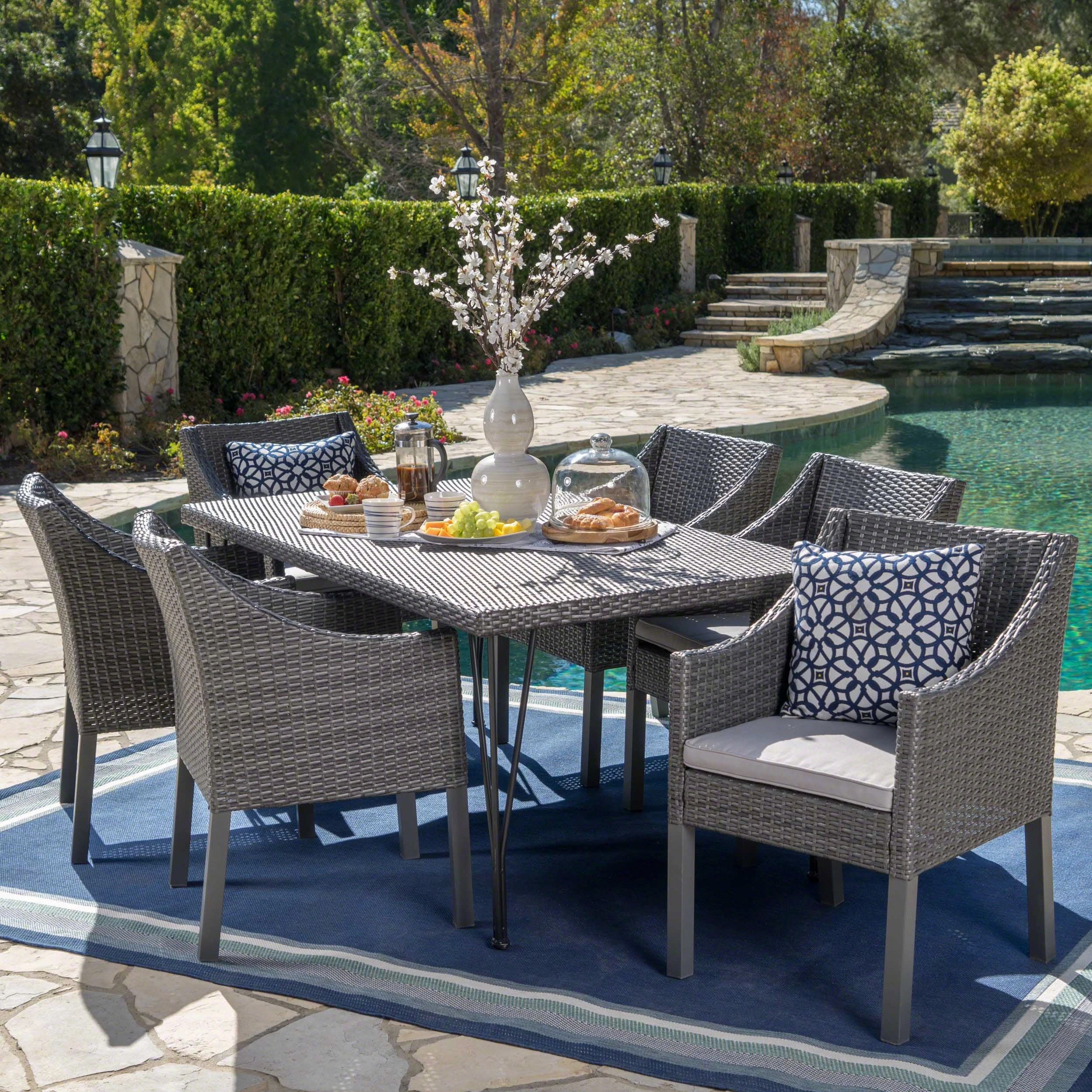 Outdoor 7 Piece Wicker Dining Set with Water Resistant Cushions - NH581203 outdoor lounge chair, patio sofa