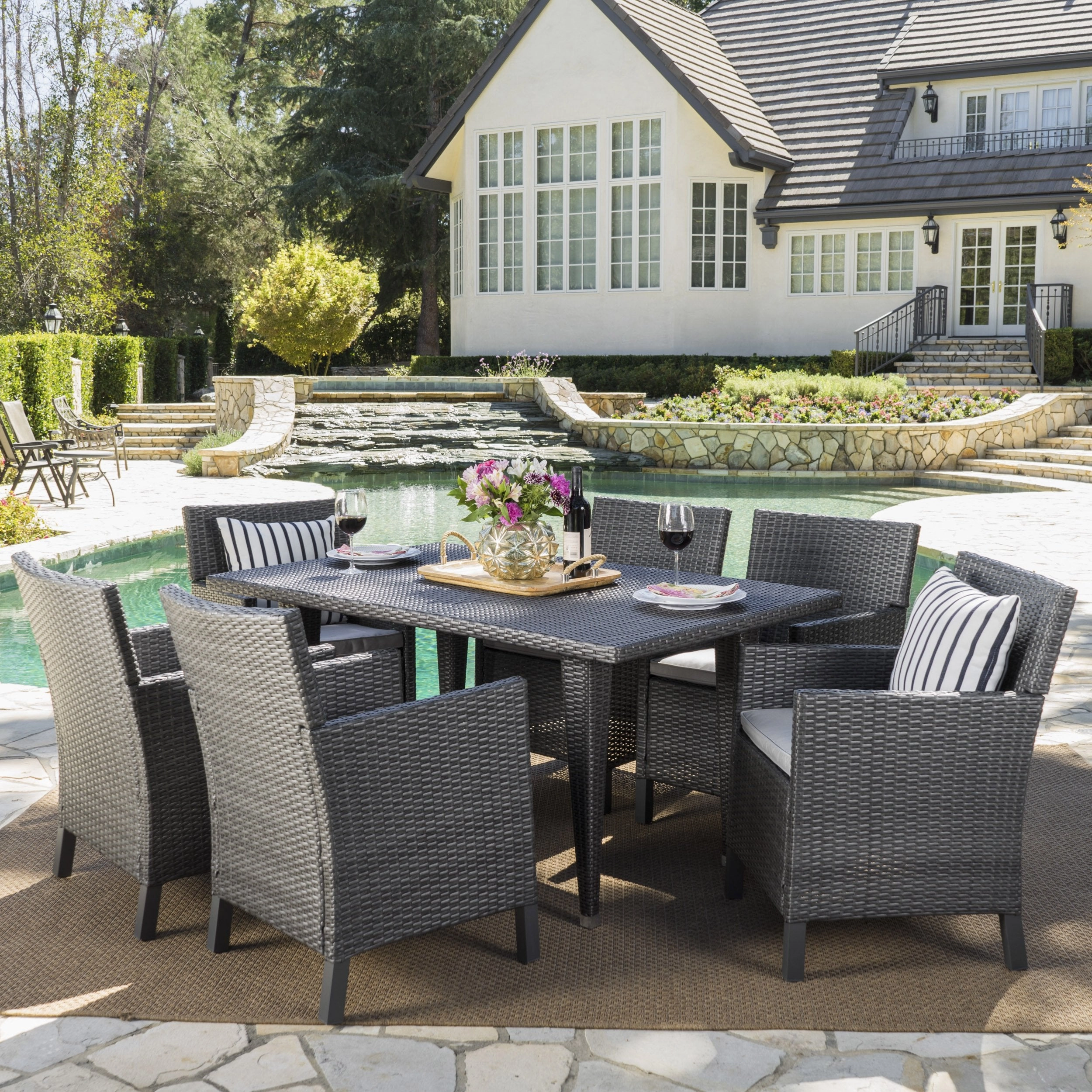 Outdoor 7 Piece Wicker Dining Set with Water Resistant Cushions - NH933203 outdoor lounge chair, patio sofa