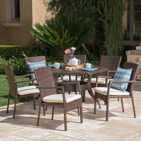 Outdoor 7 Piece Wicker Hexagon Dining Set with Brown Wicker Chairs - NH481403 outdoor lounge chair, patio sofa