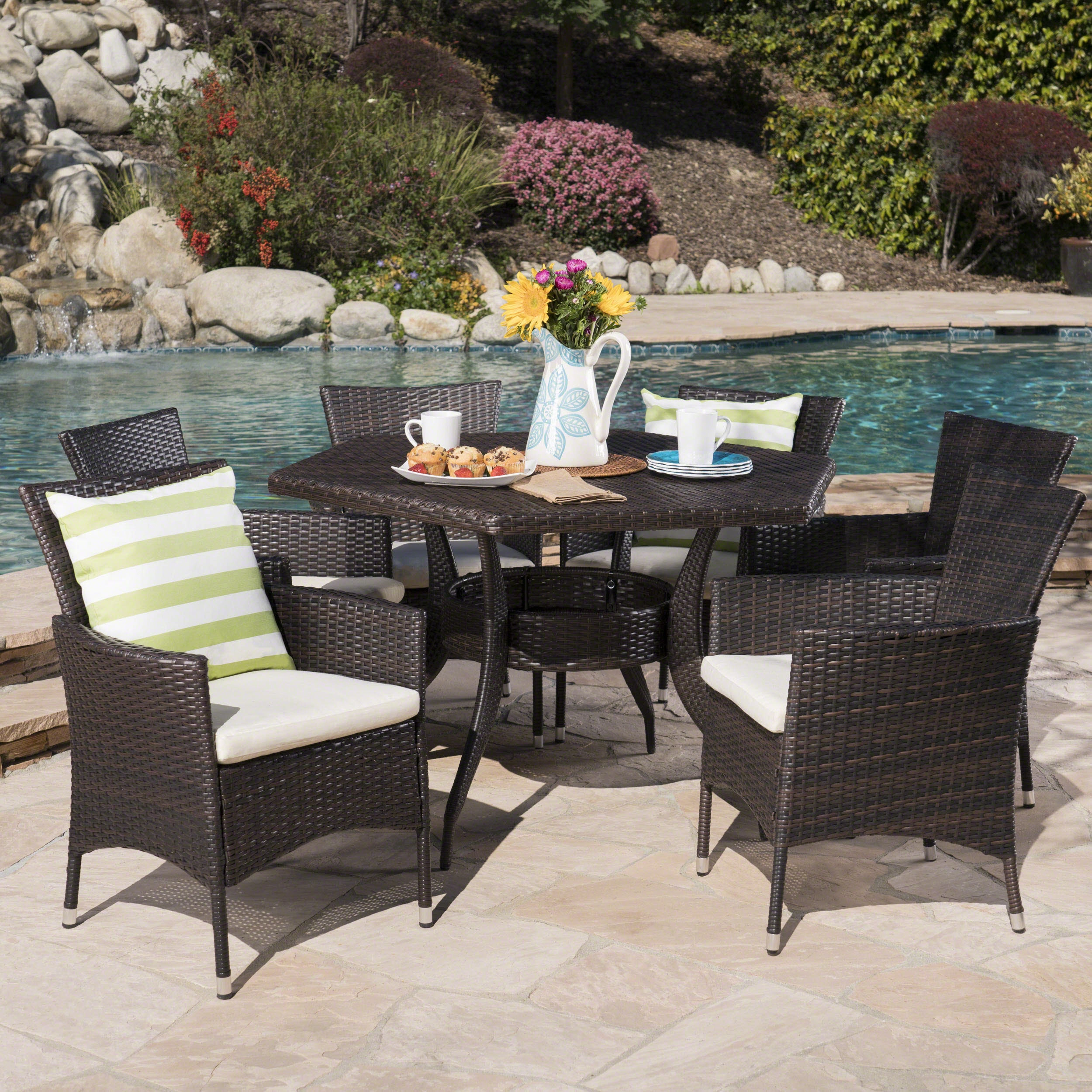 Outdoor 7 Piece Wicker Hexagon Dining Set with Stacking Chairs - NH171403 outdoor lounge chair, patio sofa