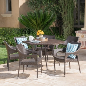 Outdoor 7 Piece Wicker Hexagon Dining Set with Stacking Chairs - NH381403 outdoor lounge chair, patio sofa