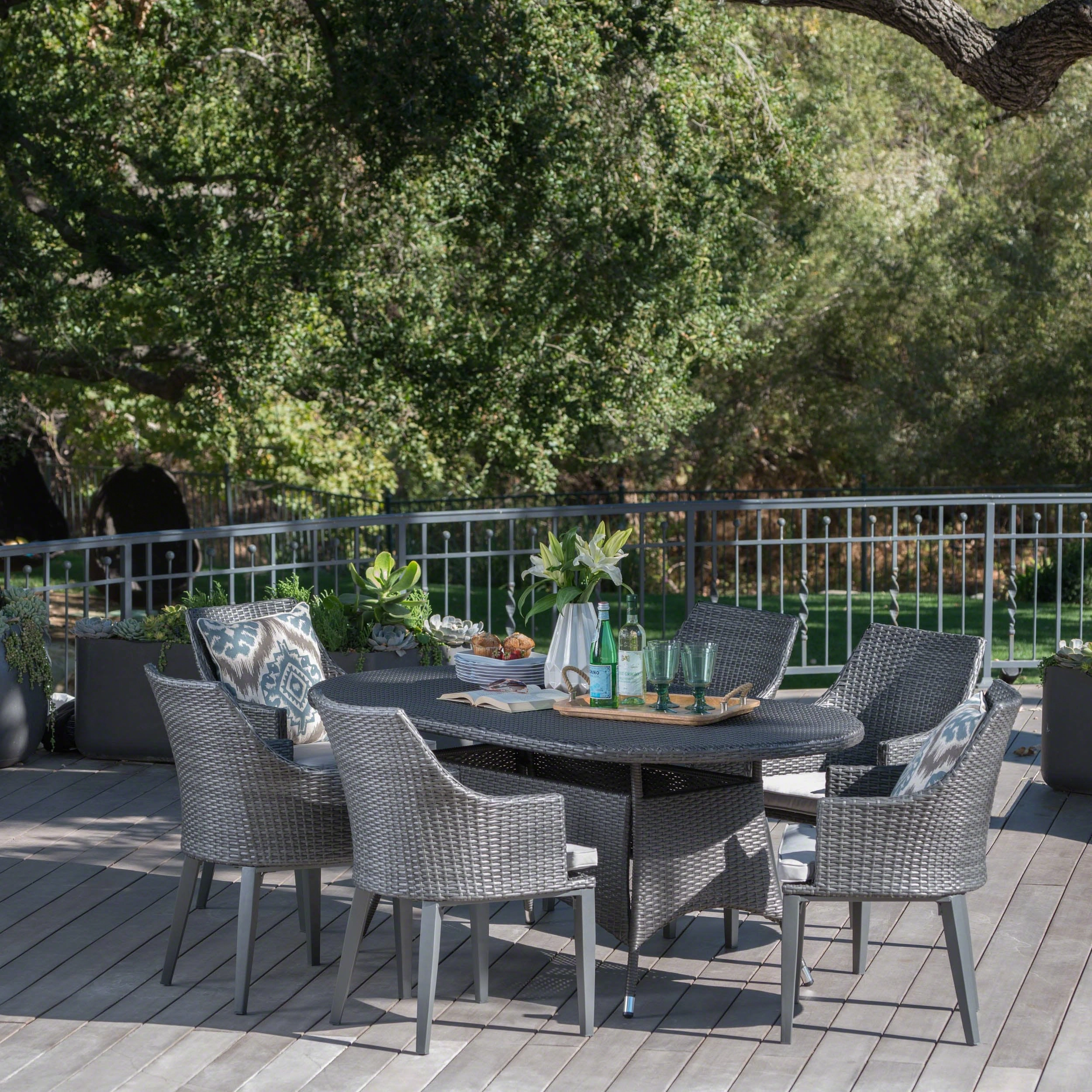 Outdoor 7 Piece Wicker Oval Dining Set - NH464203 outdoor lounge chair, patio sofa
