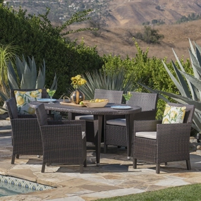 Outdoor 7 Piece Wicker Oval Dining Set with Water Resistant Cushions - NH756203 outdoor lounge chair, patio sofa