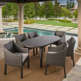 Outdoor 7 Piece Wicker Oval Dining Set with Water Resistant Cushions - NH936203 outdoor lounge chair, patio sofa