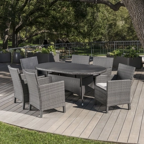 Outdoor 7 Piece Wicker Round Dining Set with Water Resistant Cushions - NH833203 outdoor lounge chair, patio sofa