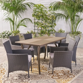 Outdoor 7 Piece Wood and Wicker Dining Set - NH031503 outdoor lounge chair, patio sofa
