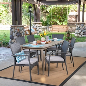 Outdoor 7 Piece Wood and Wicker Dining Set, Gray and Gray - NH171503 outdoor lounge chair, patio sofa
