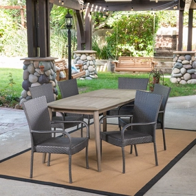Outdoor 7 Piece Wood and Wicker Dining Set, Gray and Gray - NH371503 outdoor lounge chair, patio sofa
