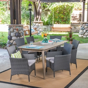 Outdoor 7 Piece Wood and Wicker Dining Set, Gray and Gray - NH571503 outdoor lounge chair, patio sofa
