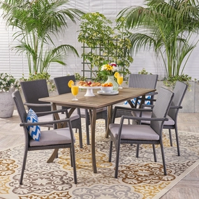 Outdoor 7 Piece Wood and Wicker Dining Set, Gray and Gray - NH621503 outdoor lounge chair, patio sofa