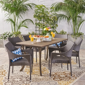 Outdoor 7 Piece Wood and Wicker Dining Set, Gray and Gray - NH821503 outdoor lounge chair, patio sofa