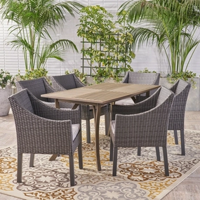 Outdoor 7 Piece Wood and Wicker Dining Set, Gray and Gray - NH921503 outdoor lounge chair, patio sofa