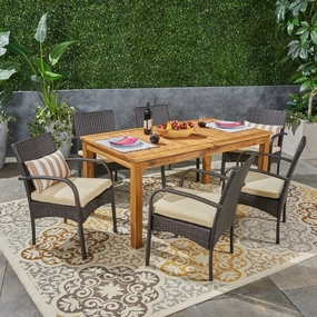 Outdoor 7 Piece Wood and Wicker Expandable Dining Set - NH154503 outdoor lounge chair, patio sofa