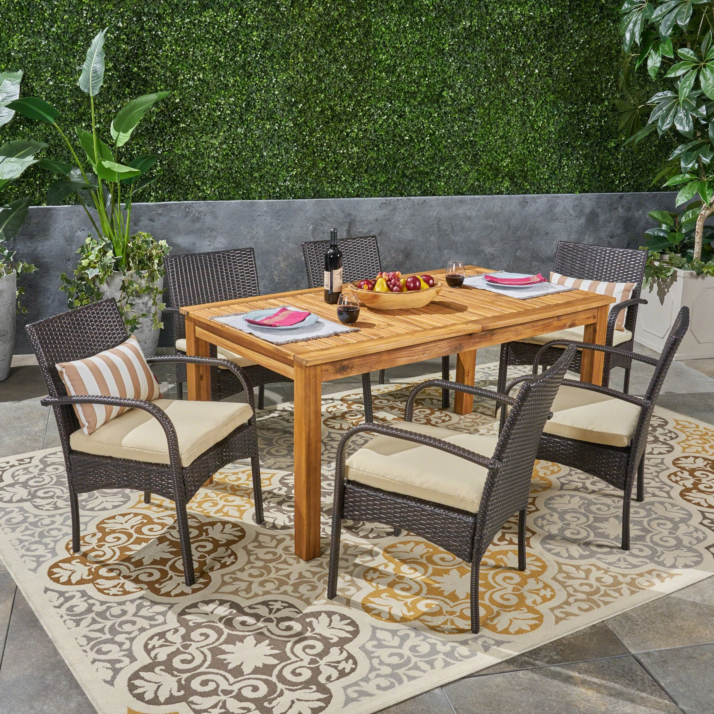 Outdoor 7 Piece Wood and Wicker Expandable Dining Set - NH154503 outdoor lounge chair, patio sofa