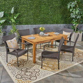 Outdoor 7 Piece Wood and Wicker Expandable Dining Set - NH544503 outdoor lounge chair, patio sofa