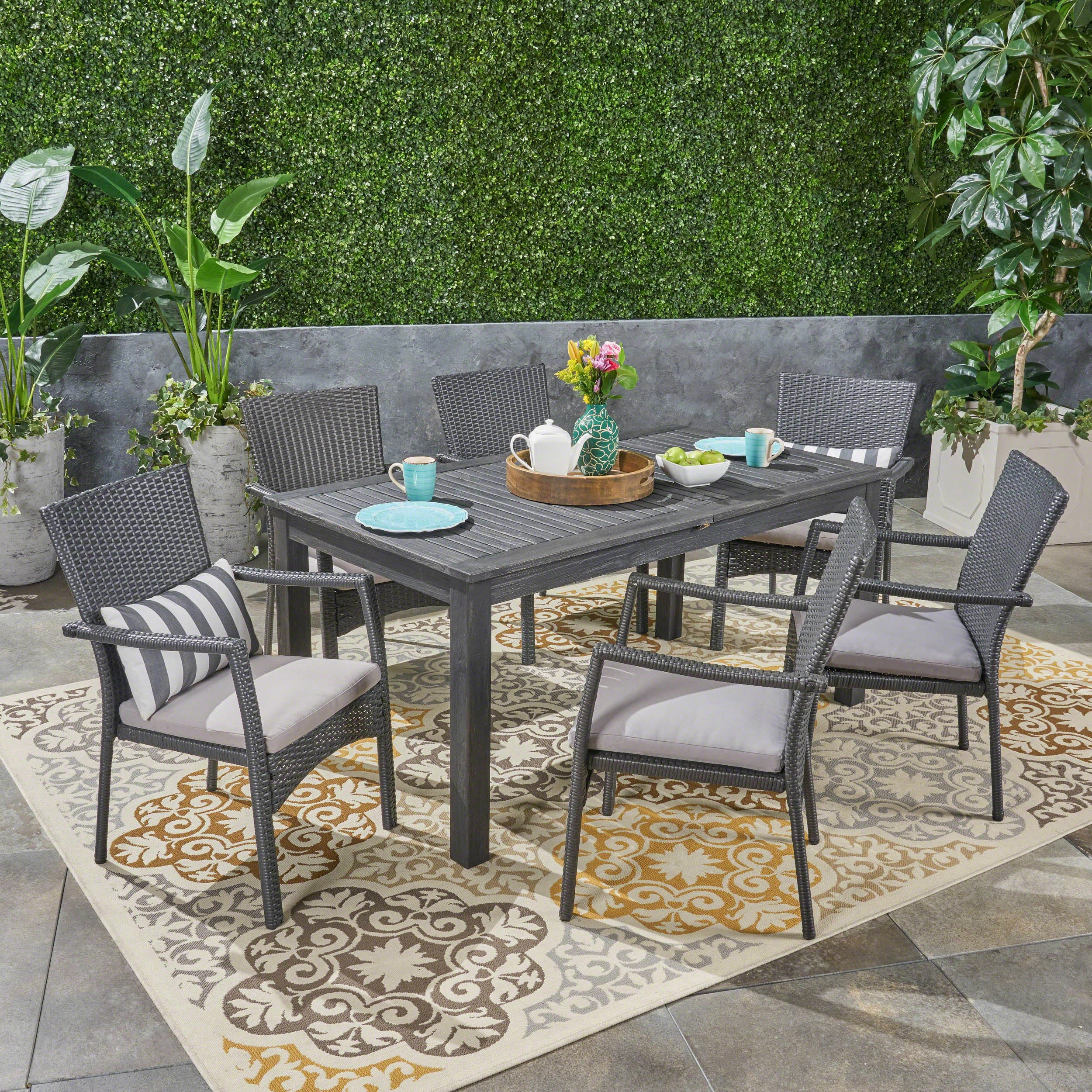 Outdoor 7 Piece Wood and Wicker Expandable Dining Set - NH954503 outdoor lounge chair, patio sofa