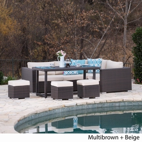 Outdoor 7 Seat Dining Sofa and Ottoman Set with Aluminum Frame - NH894303 outdoor furniture, garden bench