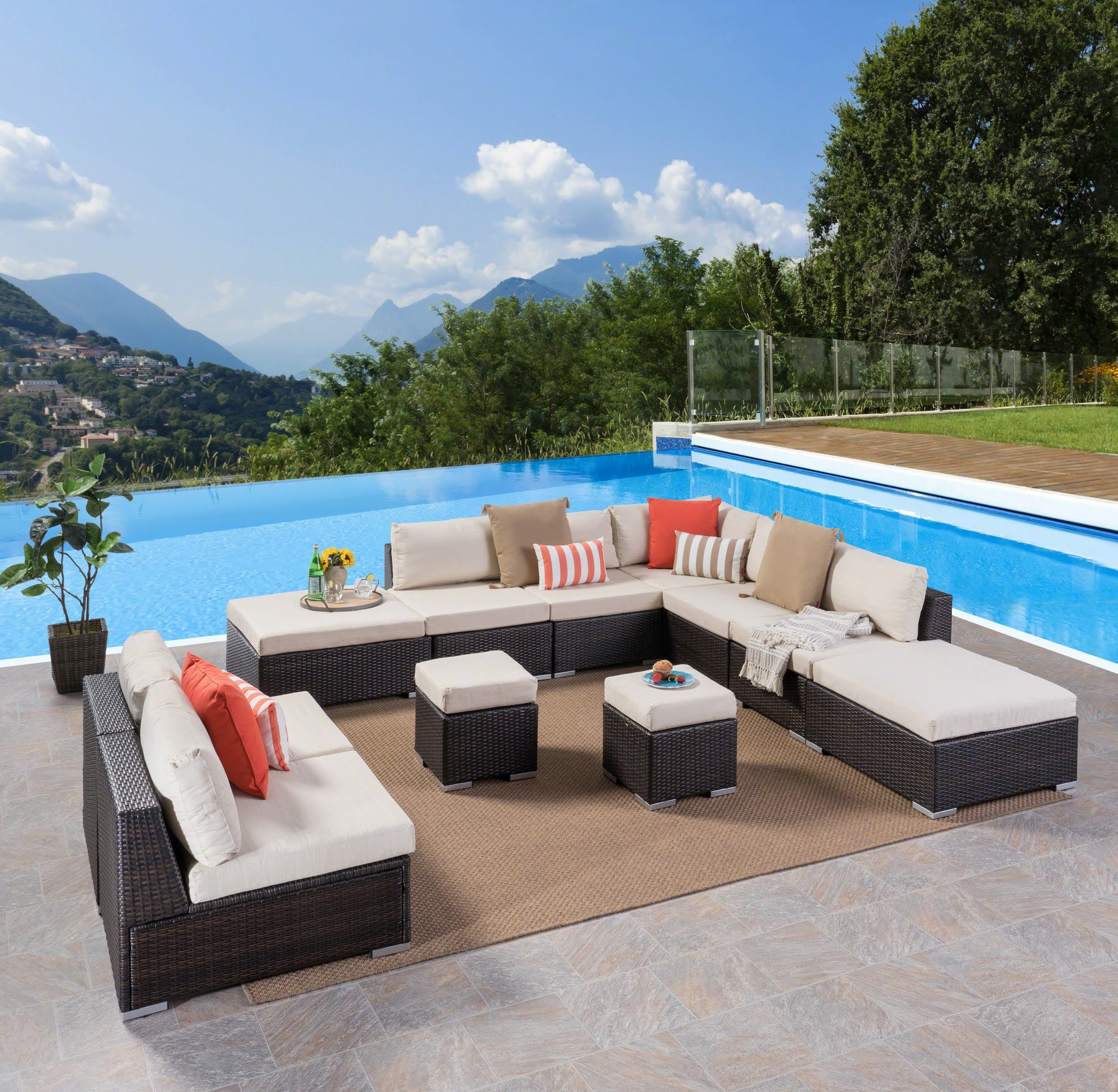 Outdoor 7 Seat Wicker Sofa Sectional Set with Aluminum Frame - NH723403 outdoor furniture, garden bench
