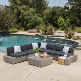 Outdoor 7 Seat Wicker V Shaped Sectional Sofa w/ Water Resistant Cushions - NH811103 outdoor furniture, garden bench
