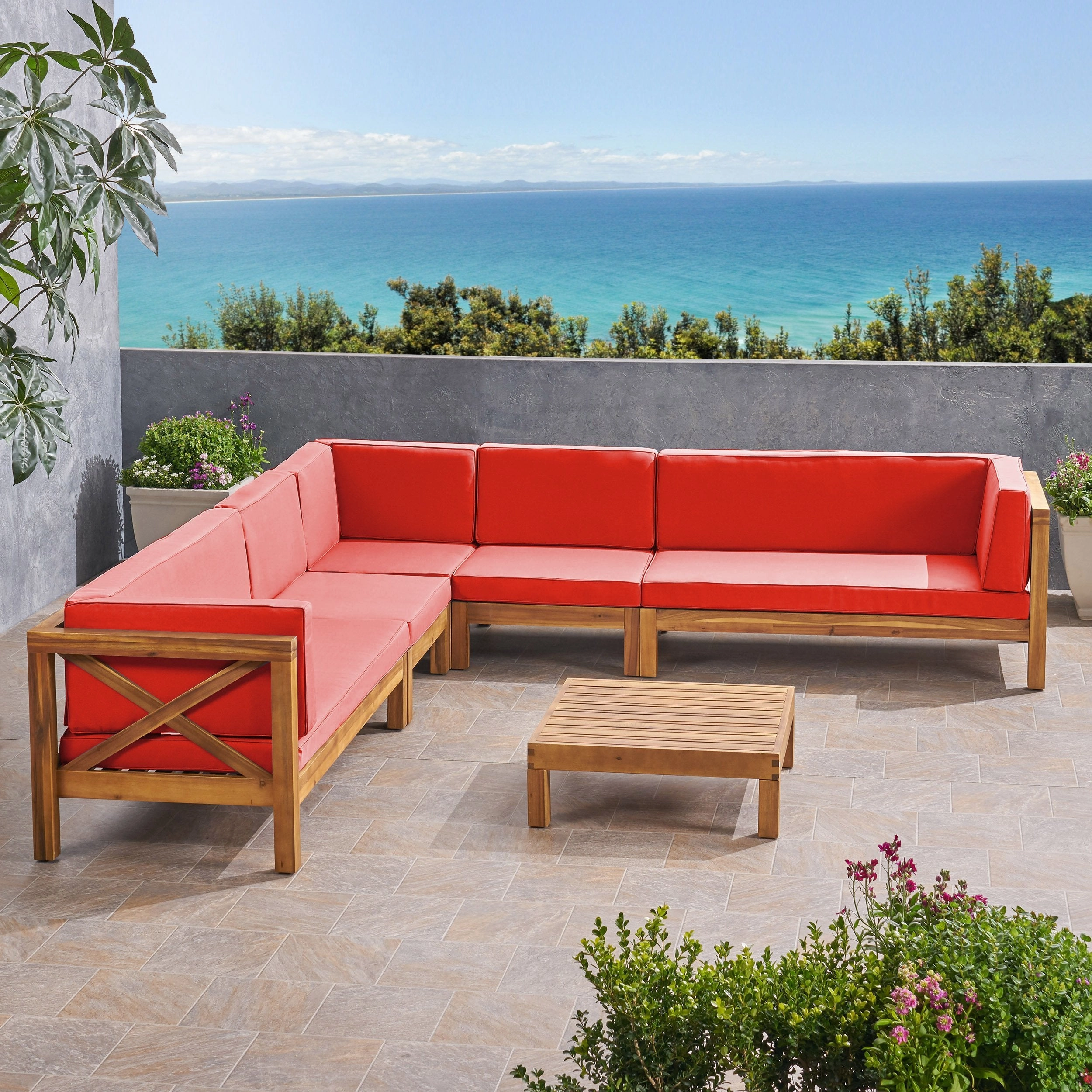 Outdoor 7 Seater Acacia Wood Sectional Sofa Set - NH034803