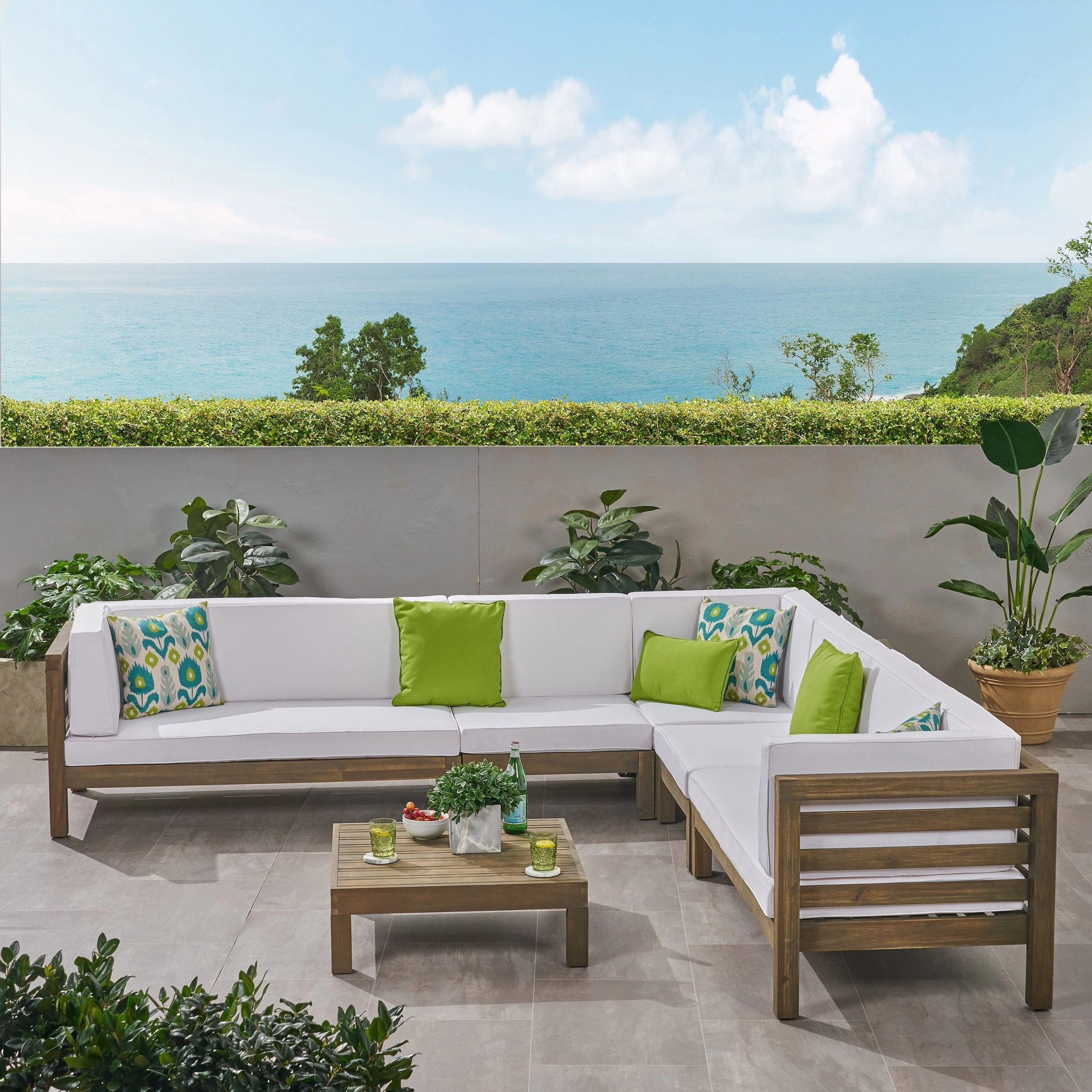 Outdoor 7 Seater Acacia Wood Sectional Sofa Set - NH974803