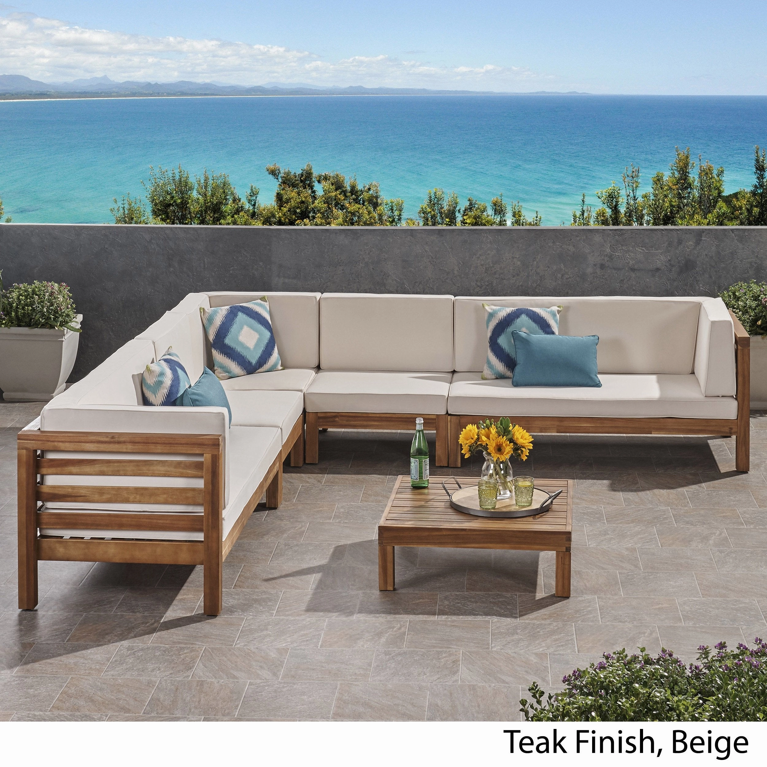 Outdoor 7 Seater Acacia Wood Sectional Sofa Set - NH974803