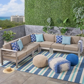 Outdoor 7-Seater Aluminum Sectional Sofa Set, Silver and Khaki - NH005603 outdoor furniture, garden bench