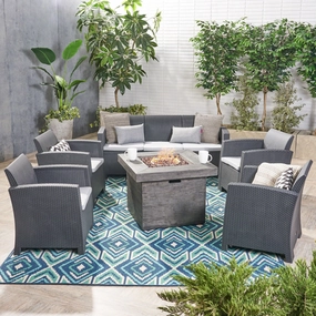 Outdoor 7-Seater Chat Set with Fire Pit - NH898503 outdoor furniture, garden bench