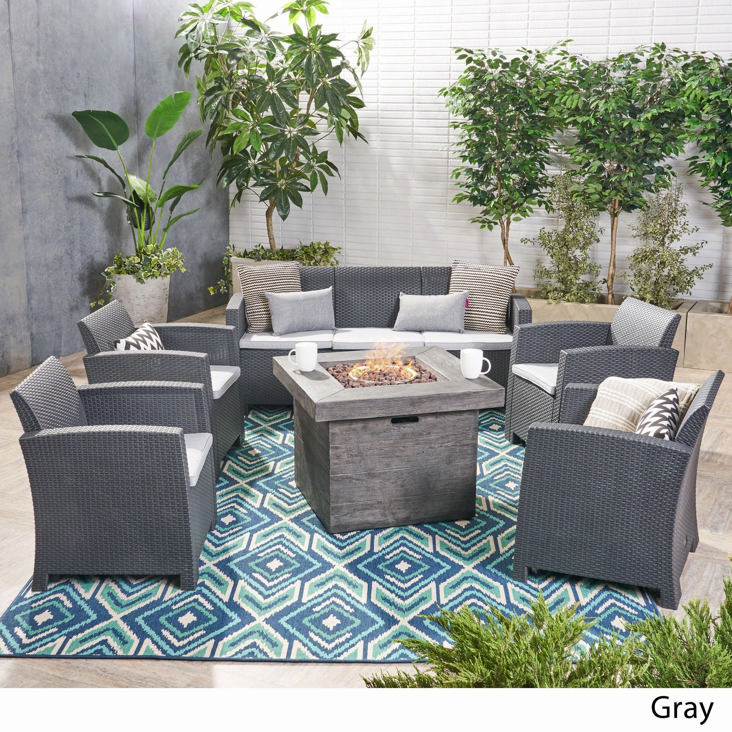 Outdoor 7-Seater Chat Set with Fire Pit - NH898503