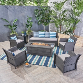 Outdoor 7 Seater Wicker Chat Set with Fire Pit - NH724503 outdoor furniture, garden bench
